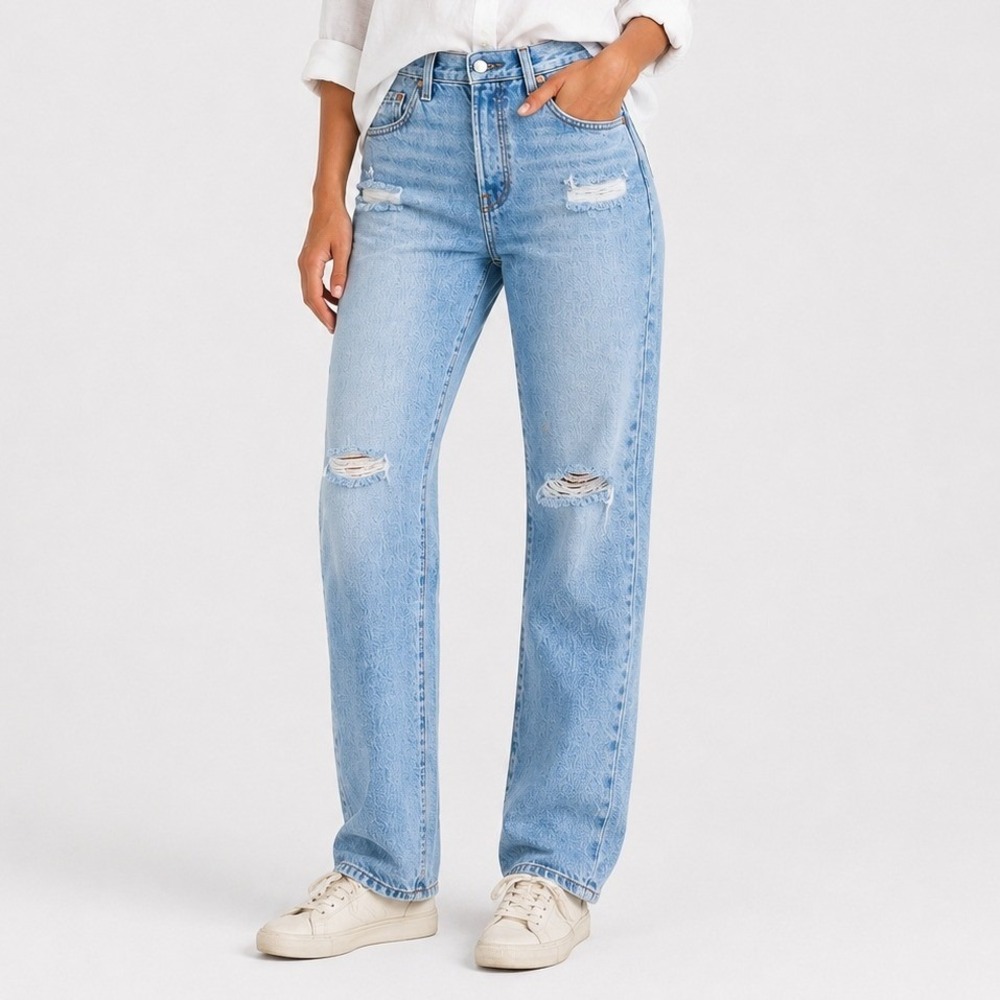 Levis 501 Original Fit Light Wash Distressed Straight Leg Jeans Womens 28x30